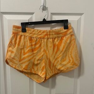 Orange & Yellow Zebra Print Women Running Shorts